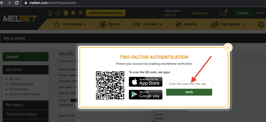 two-factor authentication Melbet